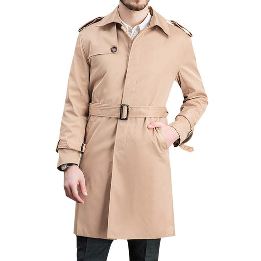 YFFUSHI Men's Classic Fit Trench Coat Long Double Breasted Overcoat Outerwear Pea Coat Khaki