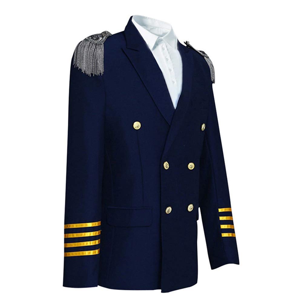 YFFUSHI Mens 2 Piece Suit Slim Fit Pilot Captain Uniform Blazer and Pants Navy