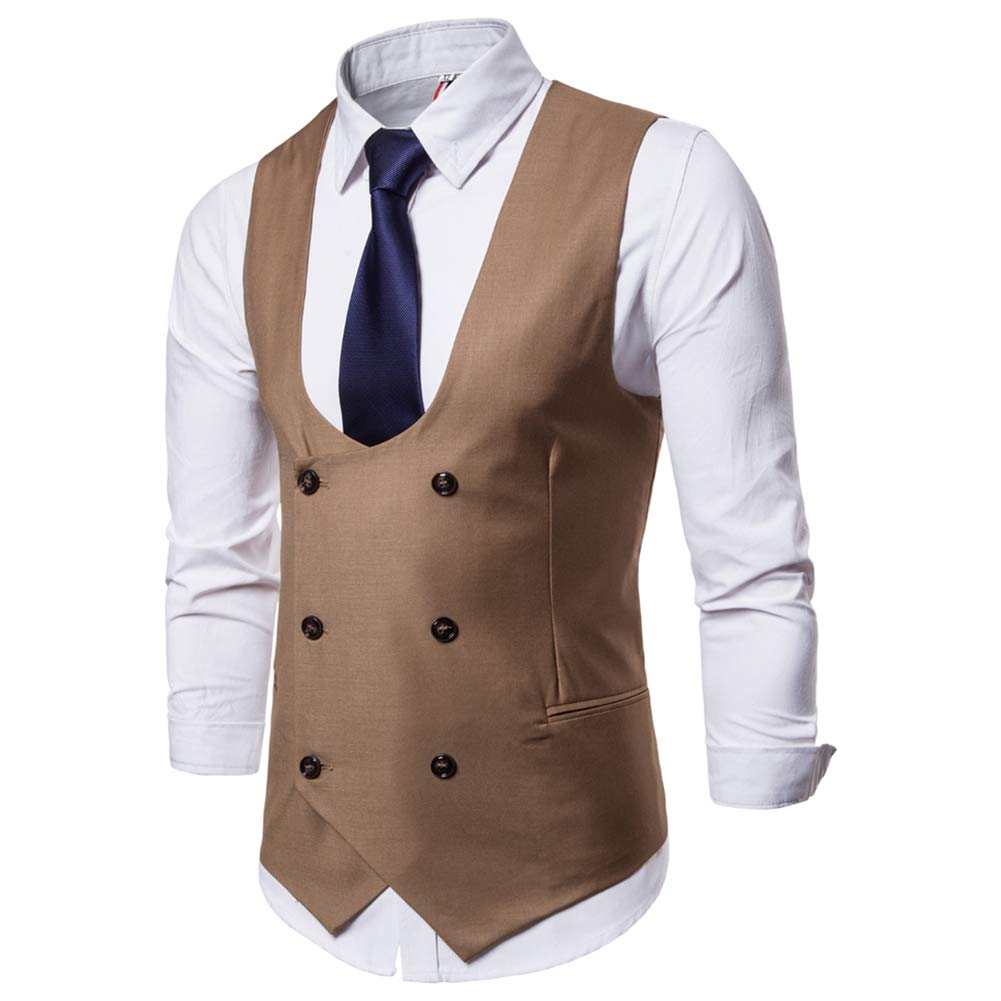 YFFUSHI Mens Slim Fit Formal Premium Button Down Vest Waistcoat Camel