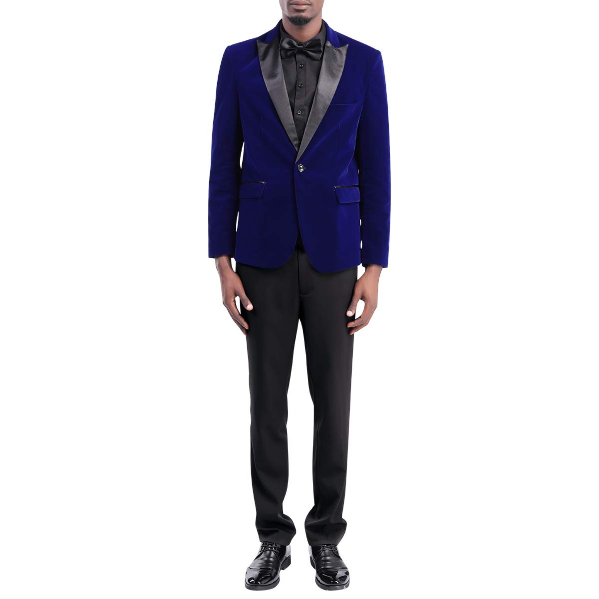 YFFUSHI Mens Dress Suit Blazer 1 Button Peaked Lapel Tuxedo Blue