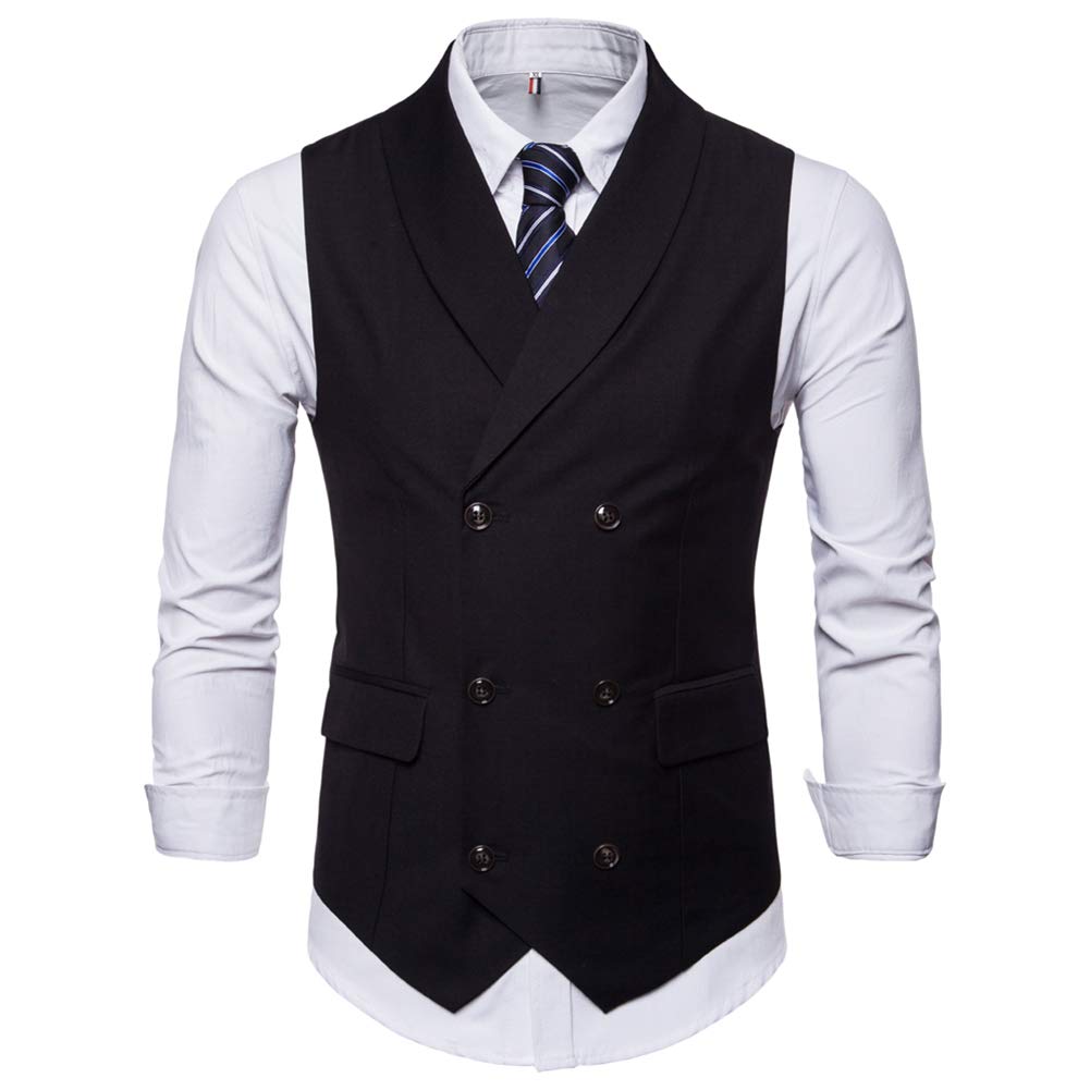 YFFUSHI Mens Turn Down Collar Premium Button Down Vest Waistcoat Black