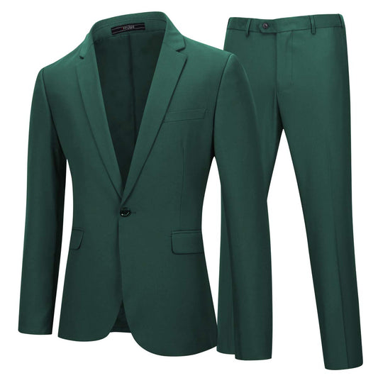 YFFUSHI Mens 2 Piece Suits One Button Formal Slim Fit Solid Color Wedding Tuxedo Dark Green