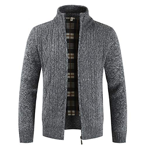 Mens Knitted Cardigan Thick Sweater Full Zip Stand Collar Warm Jumper Fleece Lined Winter Coat