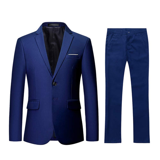 YFFUSHI Men's 2 Piece Suit Solid Two-Button Casual Elegant Tuxedo Royal Blue