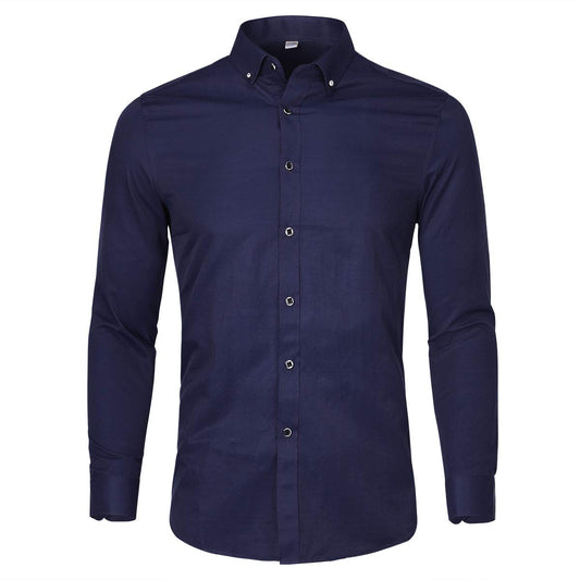 YFFUSHI Mens Shirt Pure Color Long Sleeve Button Down Shirt Navy