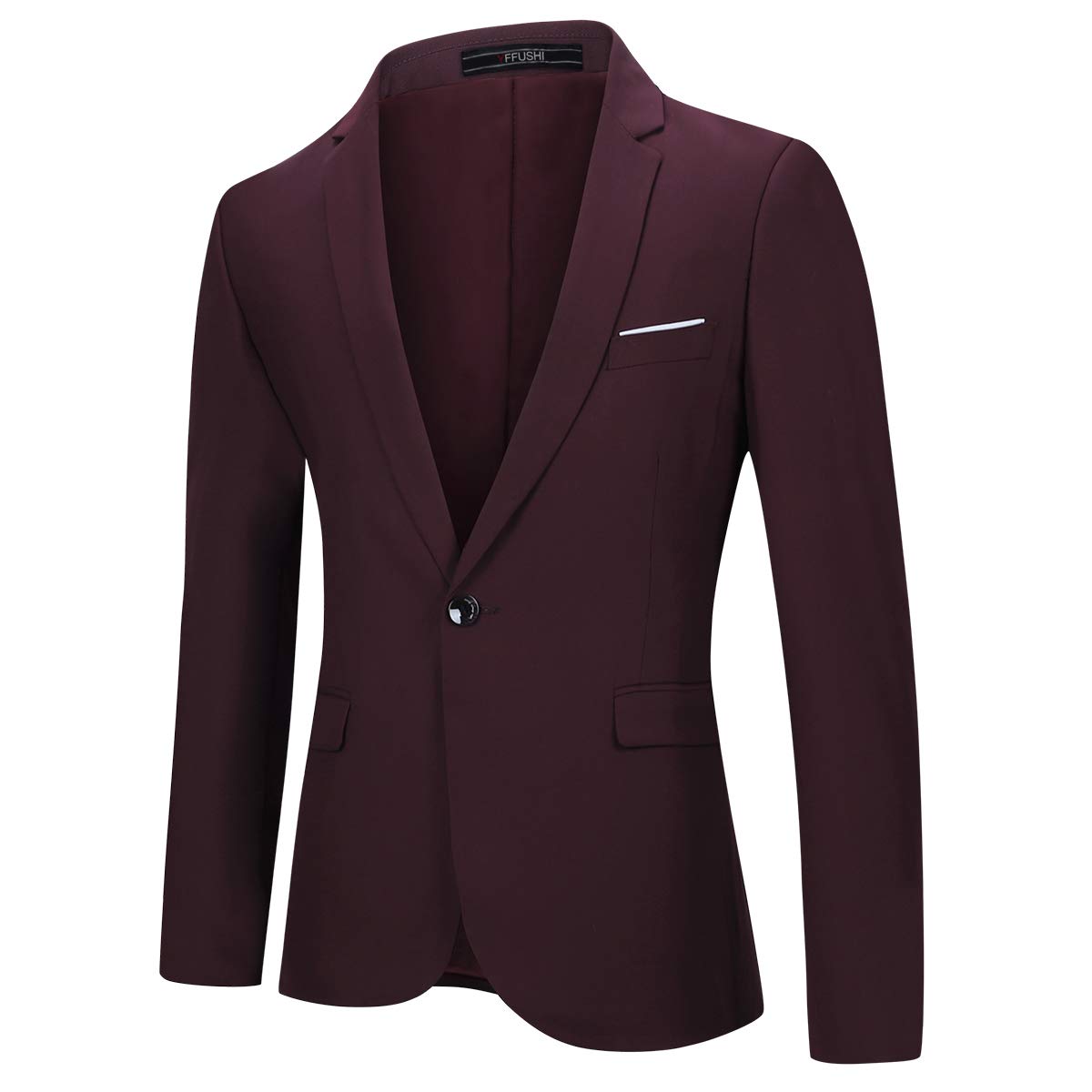 YFFUSHI Mens 2 Piece Suits One Button Formal Slim Fit Solid Color Wedding Tuxedo Purplish Red