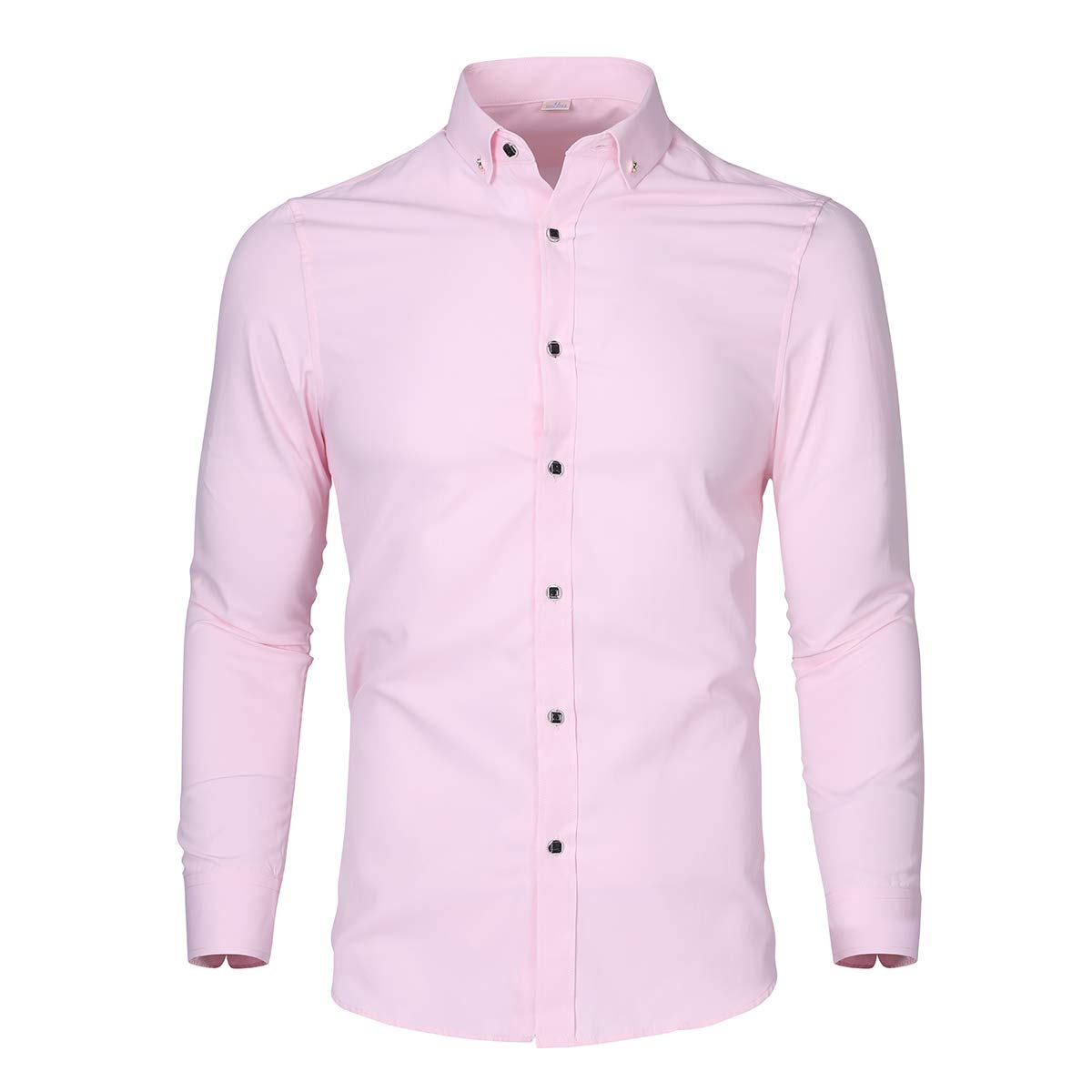 YFFUSHI Mens Shirt Pure Color Long Sleeve Button Down Shirt Pink