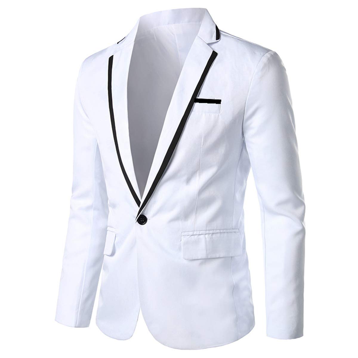 YFFUSHI Men's Casual Suit Jacket 1 Button Slim Fit Business Solid Blazer Coat White