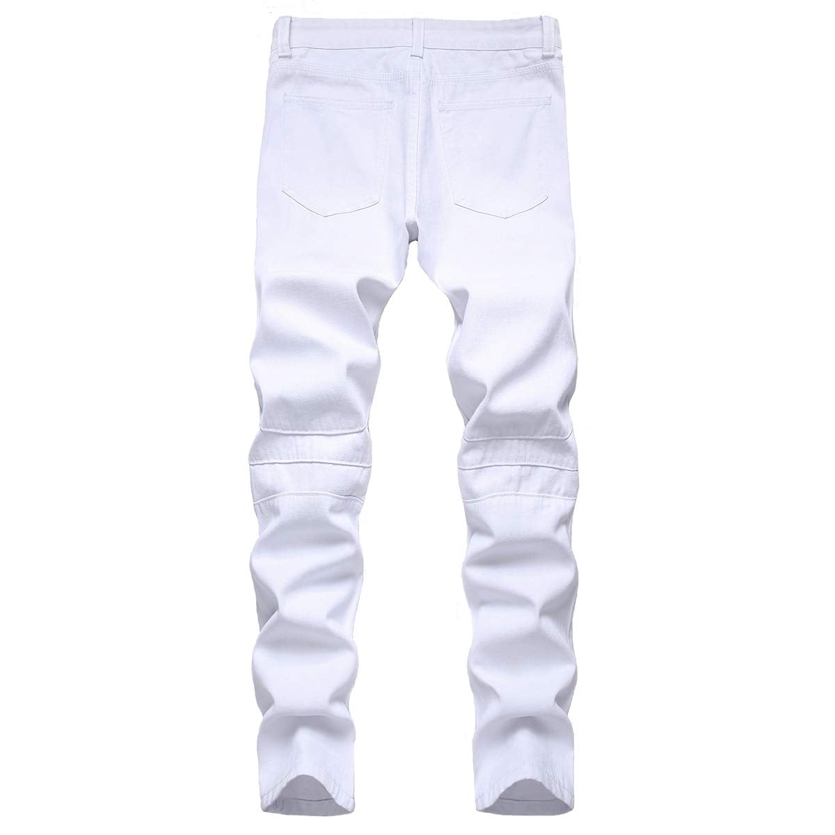 YFFUSHI Mens Skinny Straight Fit Distressed Holes Comfy Denim Jeans Pants White