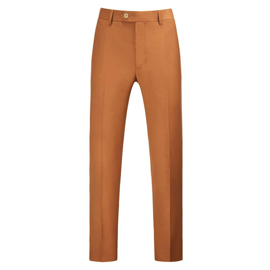 YFFUSHI Mens Flat Front Pants Slim Fit Premium Comfort Dress Trousers Caramel