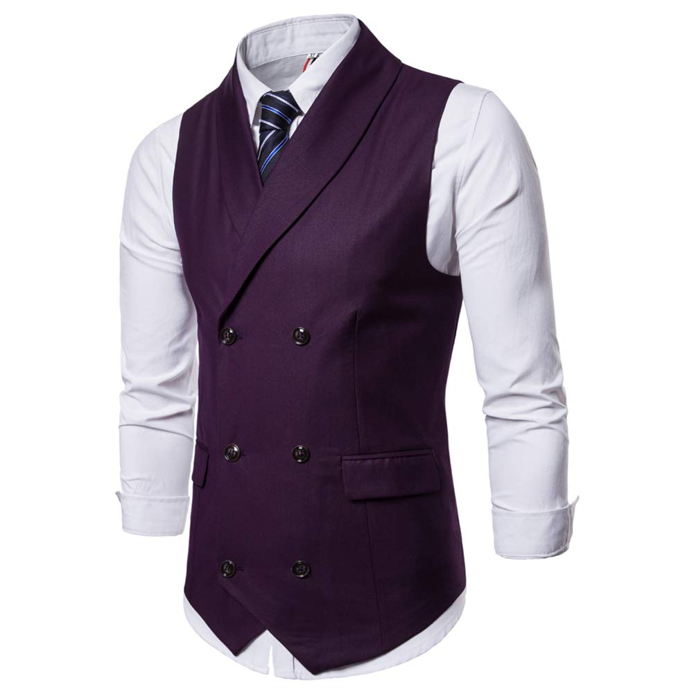 YFFUSHI Mens Slim Fit Turn Down Collar Premium Vest Waistcoat Wine Red