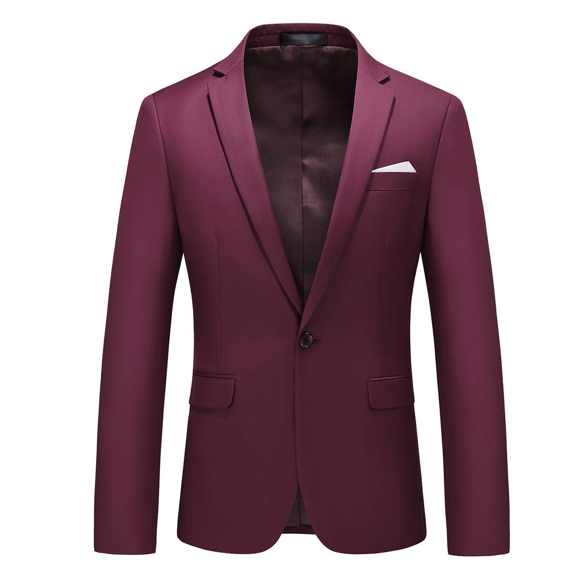 YFFUSHI Mens 3 Piece Dress Suit 1 Button Formal Casual Tux Vest Trousers Wine Red