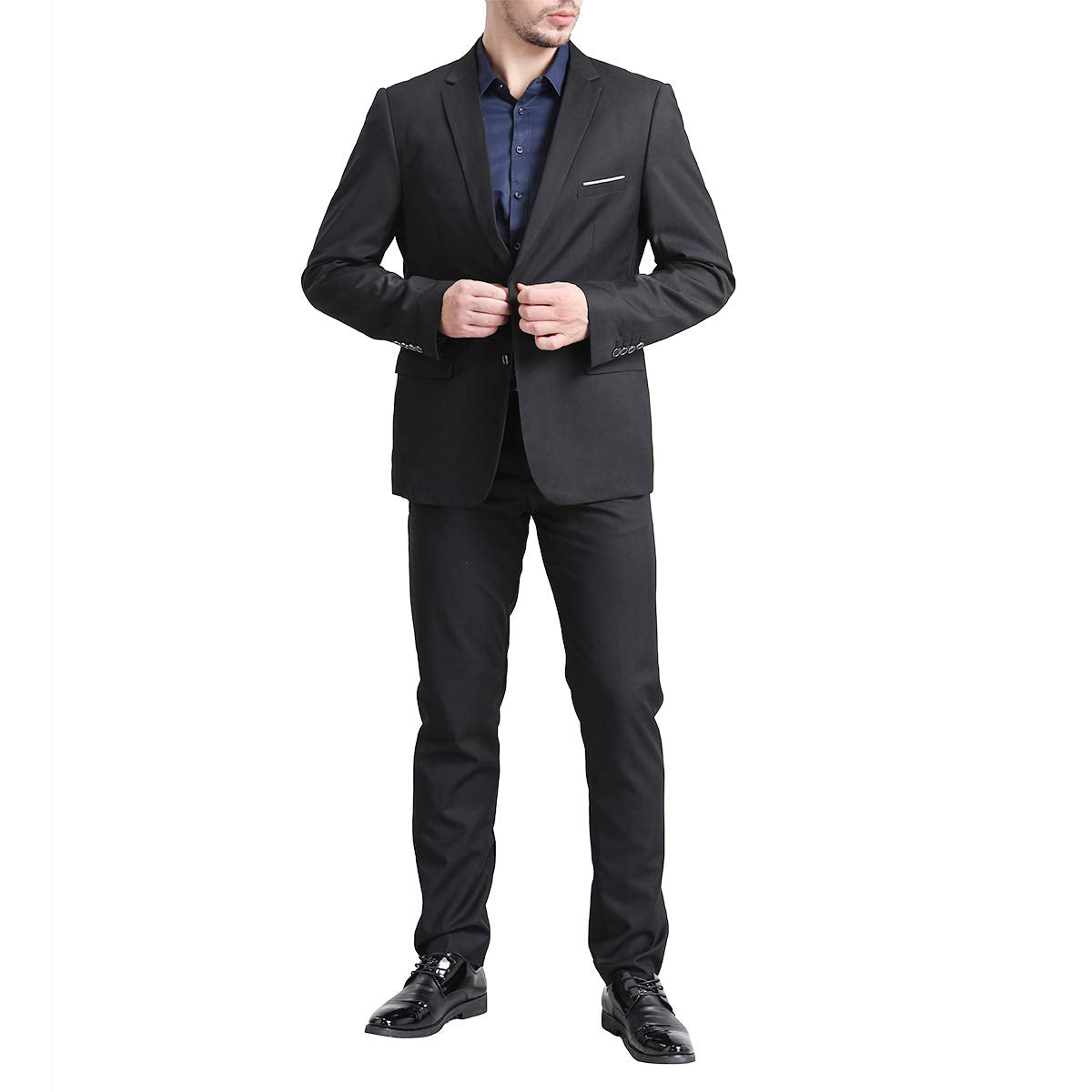 YFFUSHI Men's 2 Piece Suit Solid Two-Button Casual Elegant Tuxedo Black