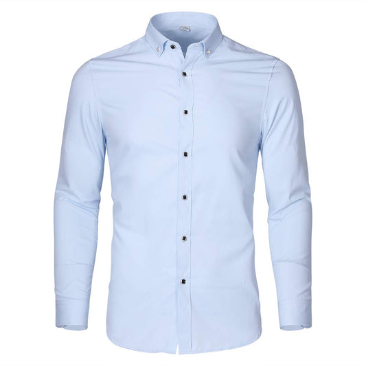 YFFUSHI Mens Shirt Pure Color Long Sleeve Button Down Shirt Light Blue