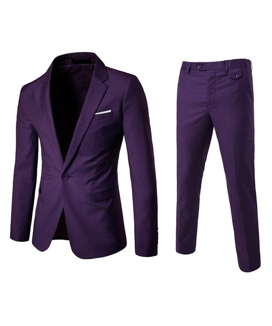 Mens Dark Purple 2 Piece Slim Fit One Button Suits