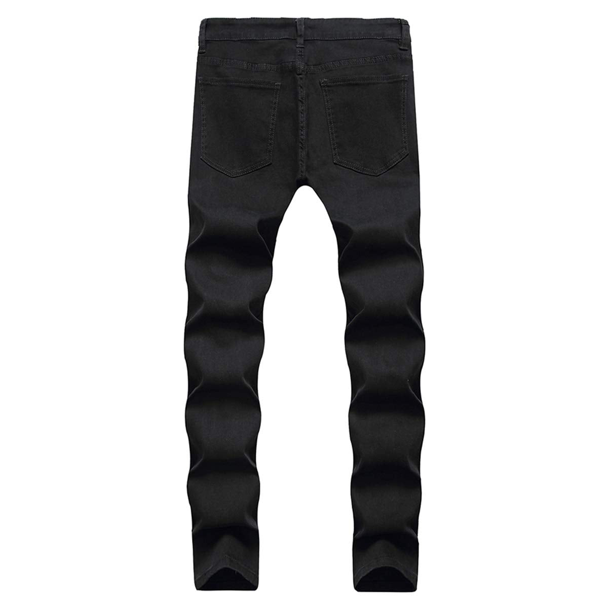 YFFUSHI Men's Ripped Distressed Destroyed Slim Fit Elastic Straight Leg Unique Fold Denim Jeans Black 1