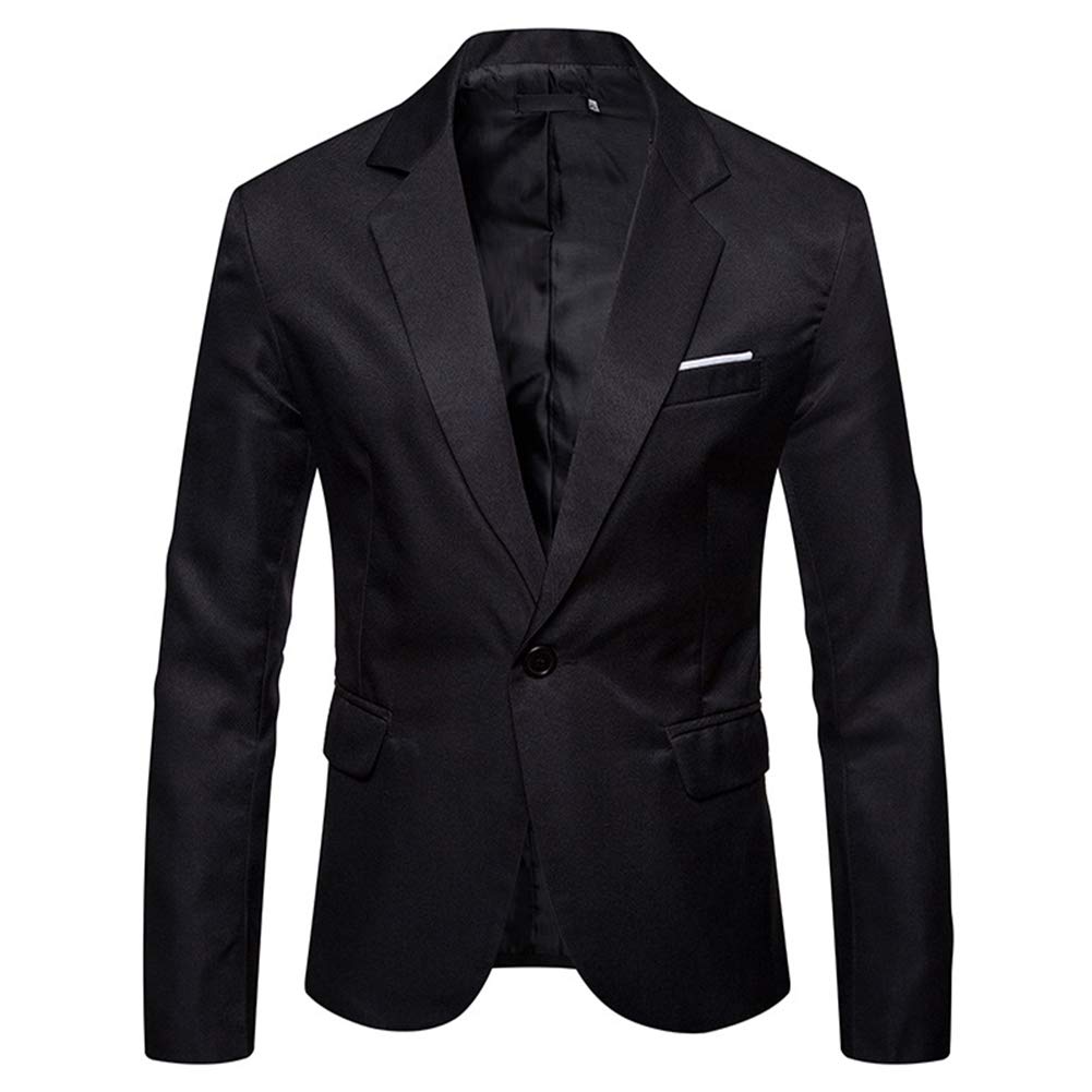 YFFUSHI Mens Suit Jacket 1 Button Notched Lapel Sport Coat Business Daily Blazer Black