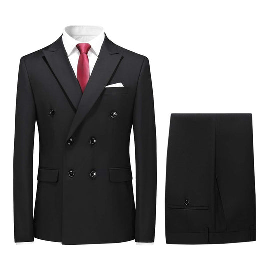 YFFUSHI Mens 2 Piece Dress Suits Double Breasted Solid Formal Casual Tuxedo Trousers Set Black