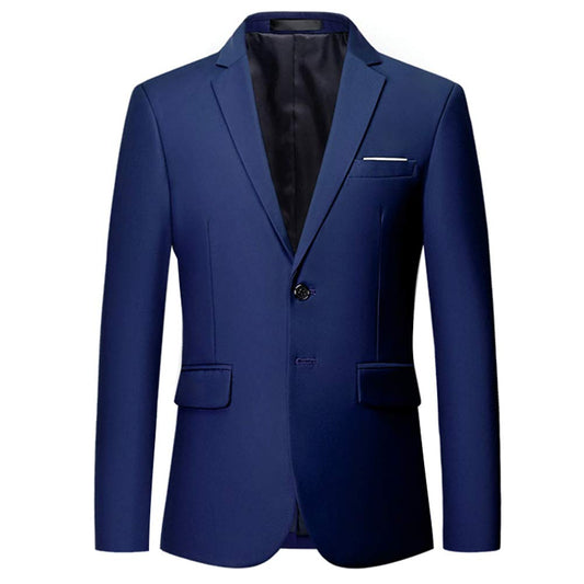 YFFUSHI Mens Slim Fit Blazer Two-Button Casual Suit Jacket Dark Blue