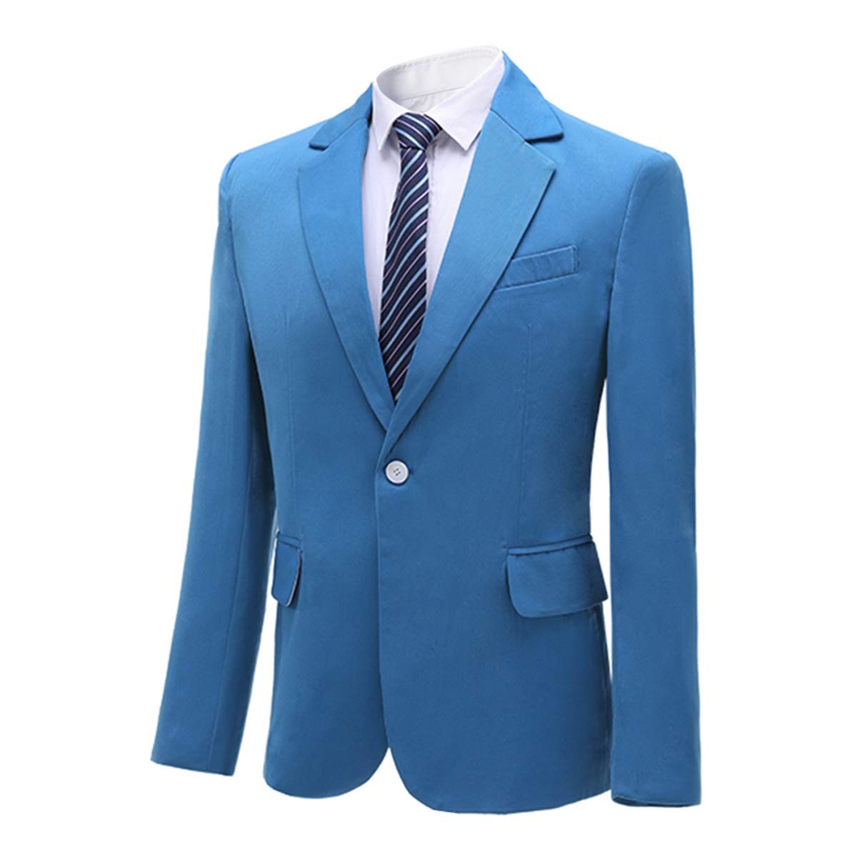 YFFUSHI Men's 2 Piece Suit One Button Closure Solid Color Suit Set Blue