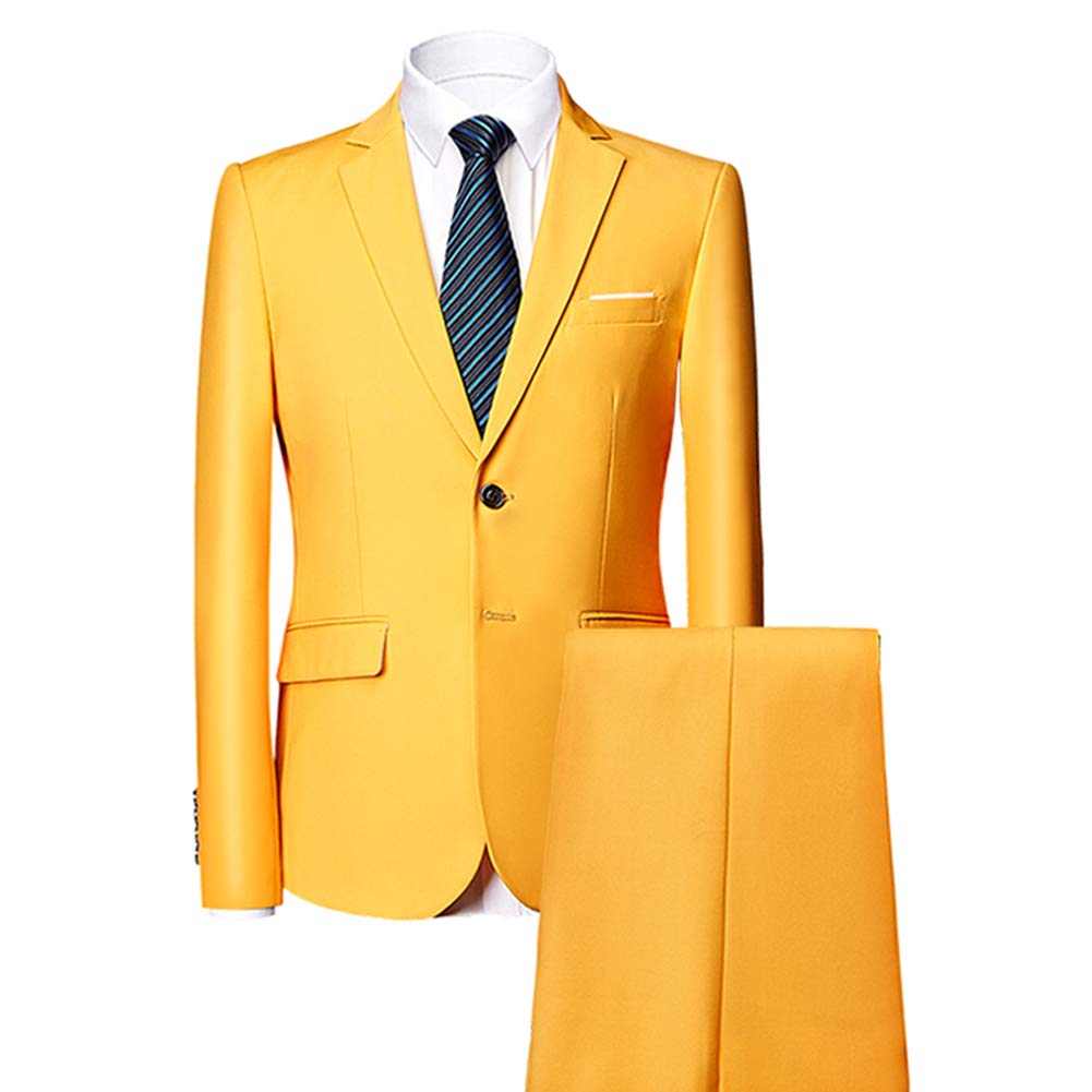 YFFUSHI Men's 2 Piece Suit Solid Two-Button Casual Elegant Tuxedo Yellow