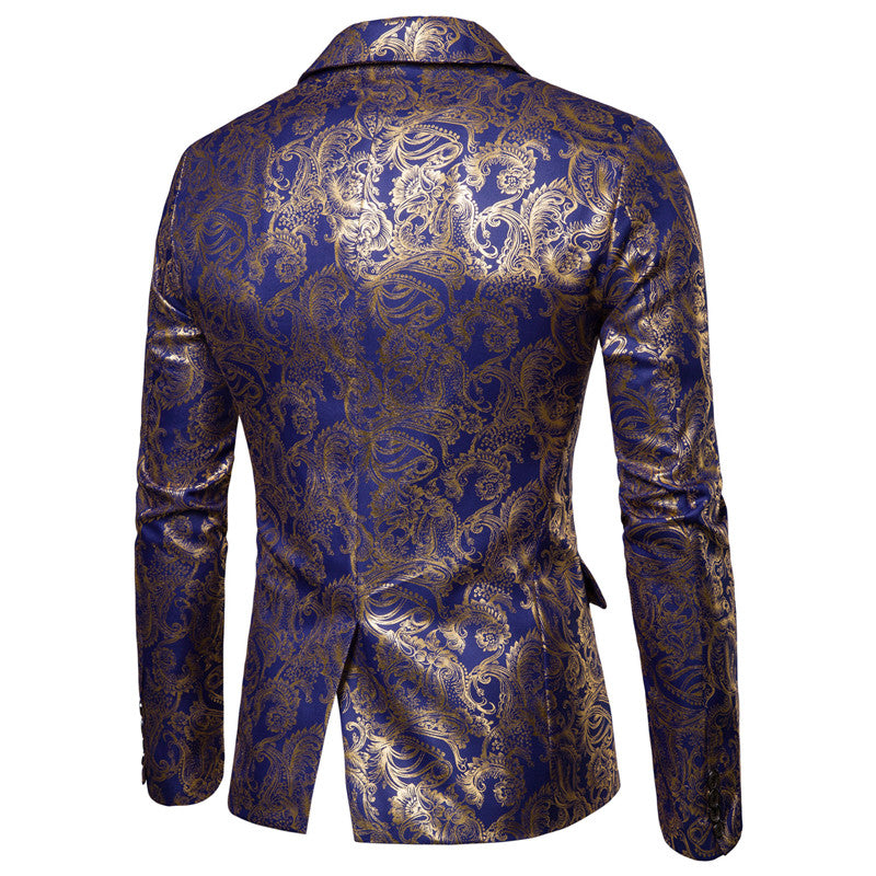 YFFUSHI Mens Slim Fit Glitter Paisley Blazer Navy