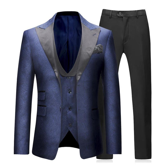 YFFUSHI Mens 3-Piece Slim Fit Dress Suit Navy