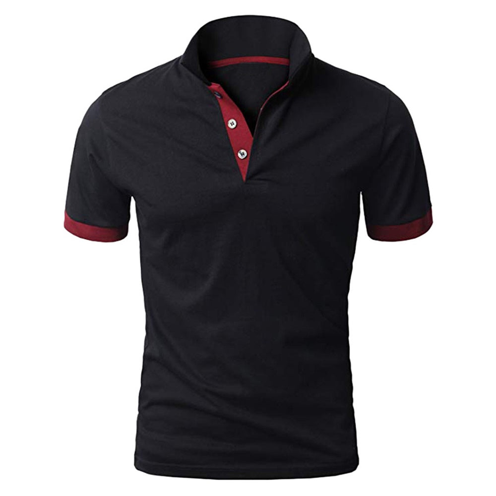 YFFUSHI Mens Summer Essential Polos Red & Black Short Sleeve Classic Polo Shirt