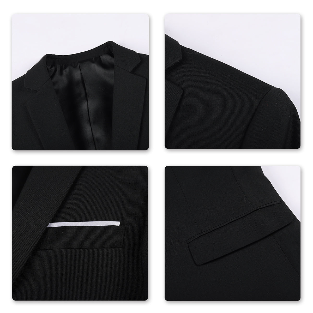 YFFUSHI Mens 3 Piece Suit Slim Fit One Button Solid Color Formal Dress Black