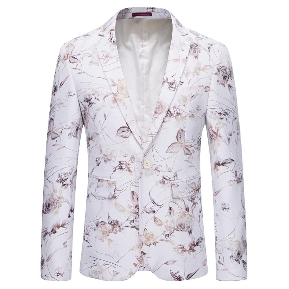 YFFUSHI Mens Dress Floral Suit Slim Fit Stylish Casual Printed Blazer White 2