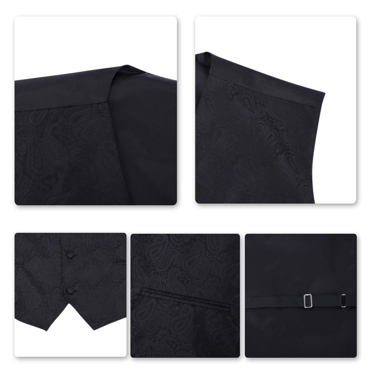 YFFUSHI Men's 3pc Vest Set Floral Waistcoat Necktie Pocket Square Black