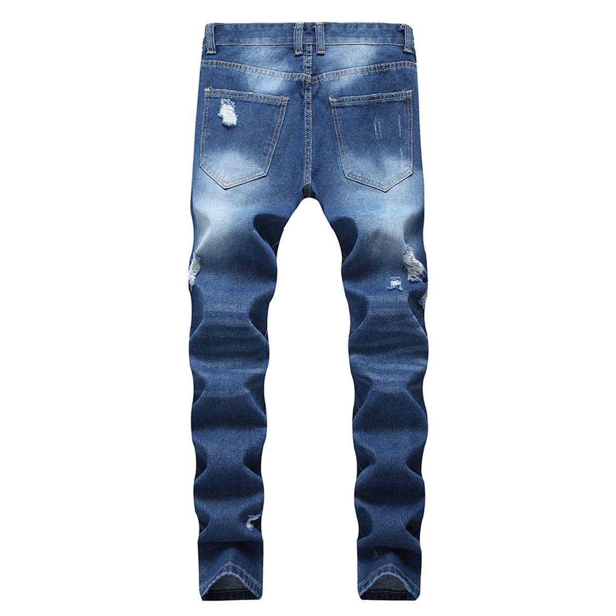 YFFUSHI Mens Ripped Washed Jeans Skinny Straight Fit Distressed Holes Comfy Denim Pants Blue