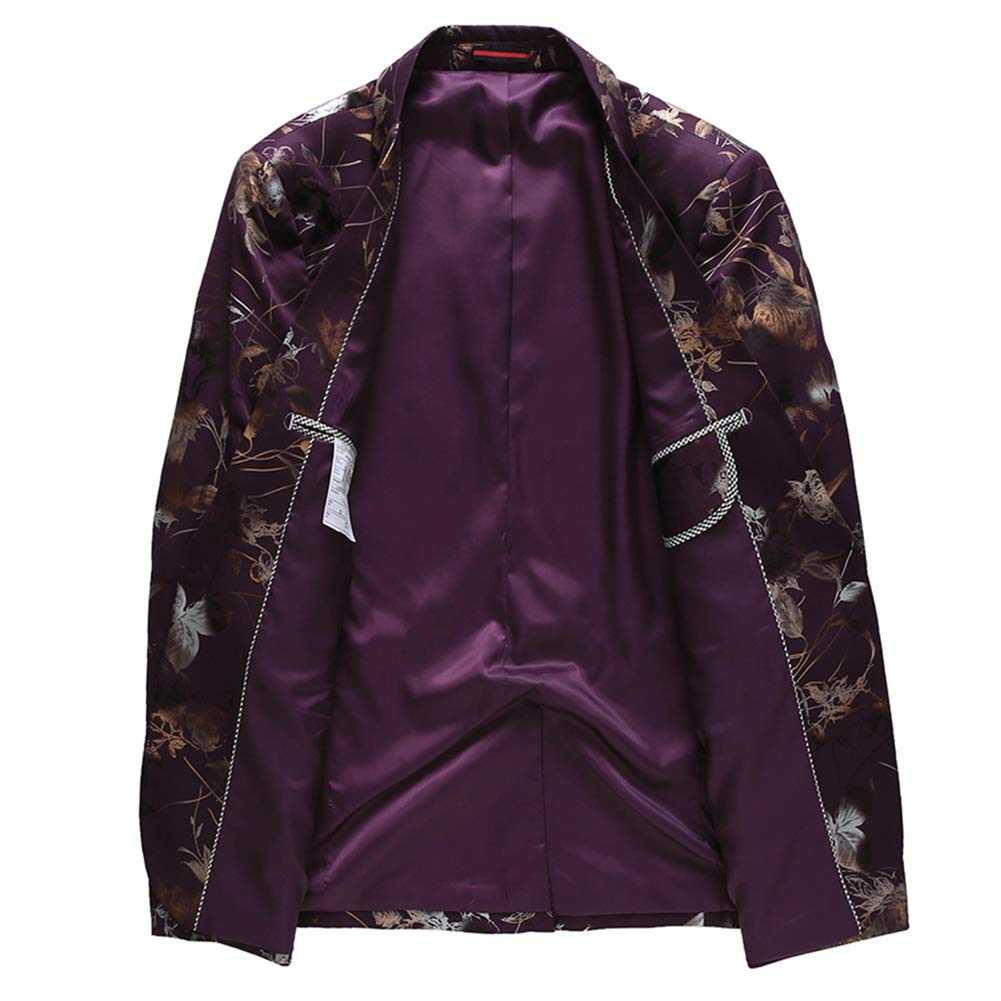 YFFUSHI Mens Dress Floral Suit Slim Fit Stylish Casual Printed Blazer Purple