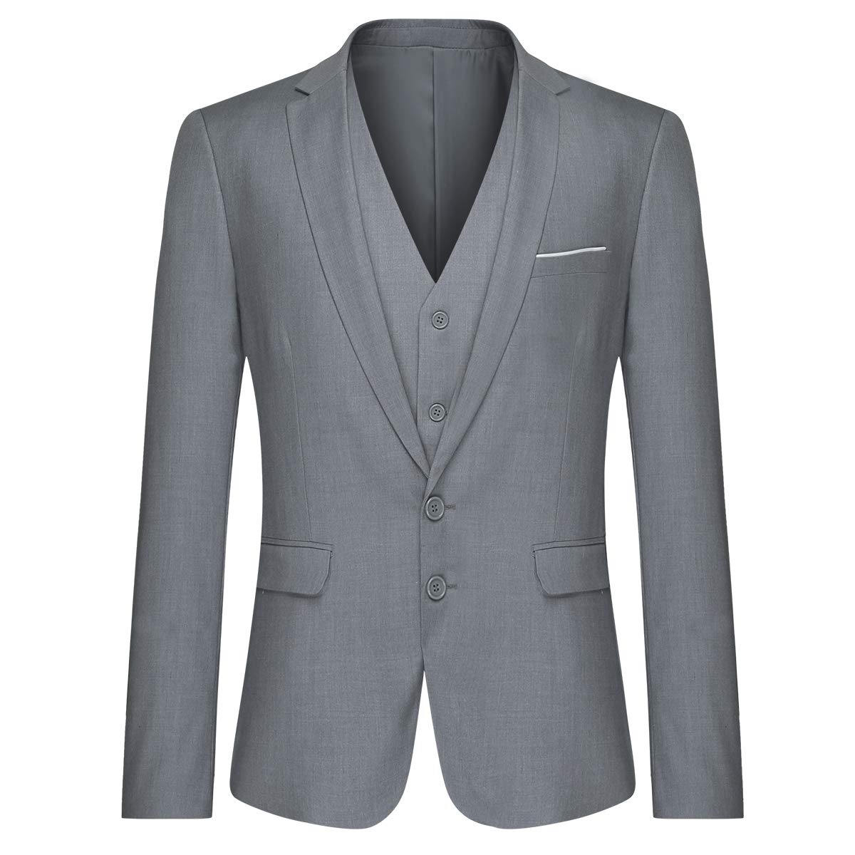 YFFUSHI Mens Suit Jacket Vest 2 Piece Set Slim Fit Separate Casual Formal Dress Tops Light Gray