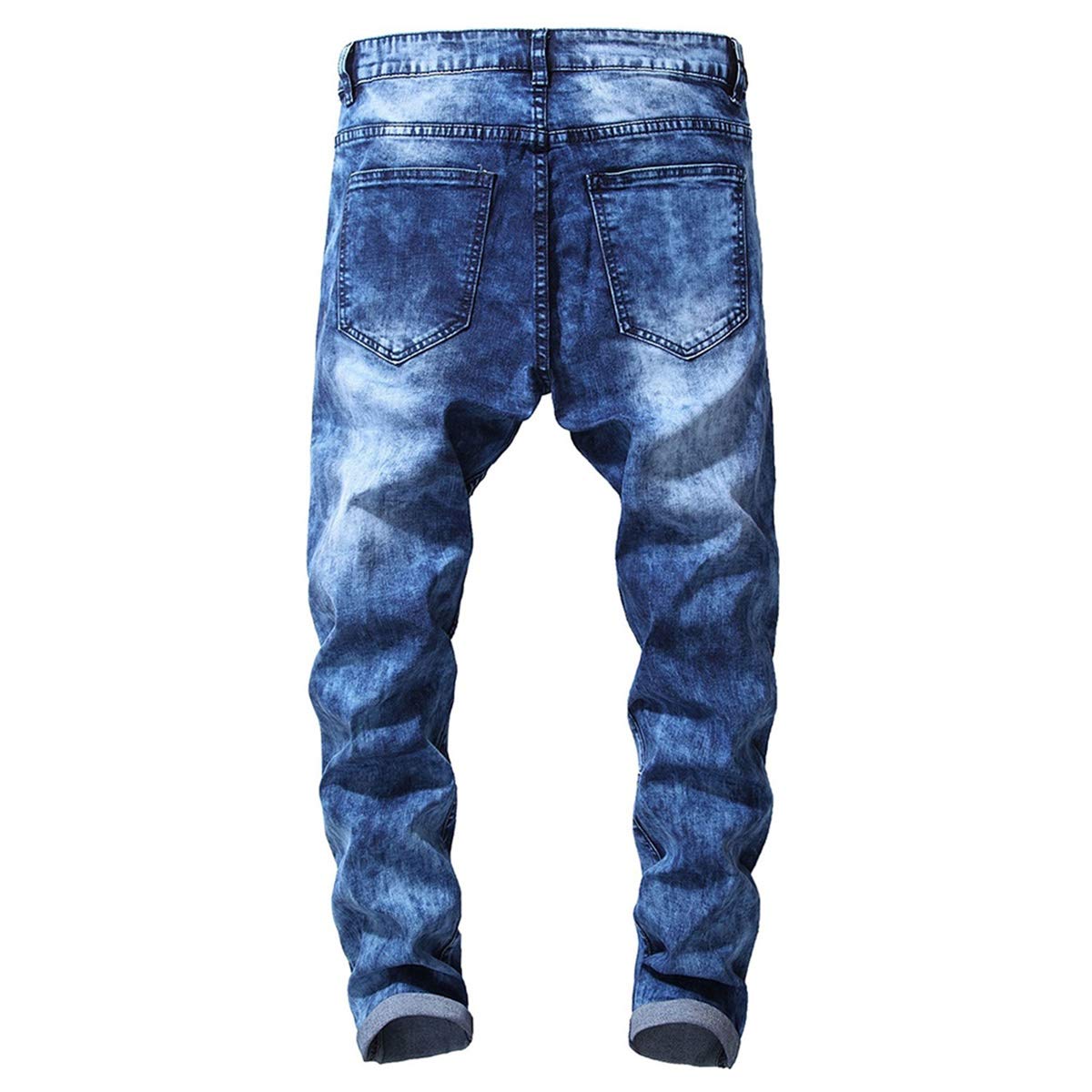 YFFUSHI Men's Distressed Ripped Jeans Long Straight Slim Fit Denim Jeans Casual Pants Trousers Blue 4