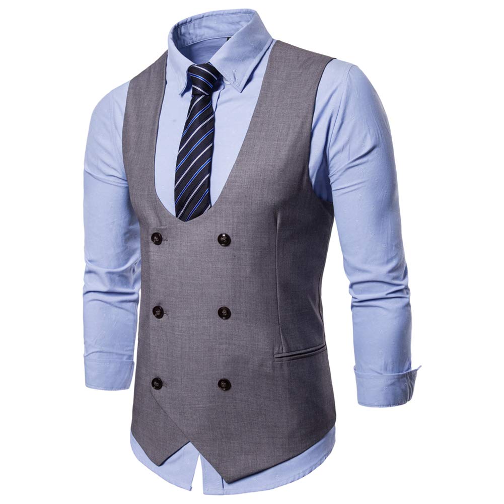 YFFUSHI Mens Slim Fit Formal Premium Button Down Vest Waistcoat Pure Grey