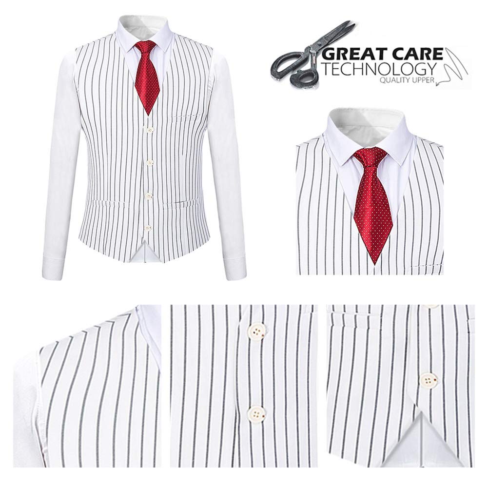 Mens White Formal Pinstripe Slim Fit Notched Lapel 3 Piece Suit