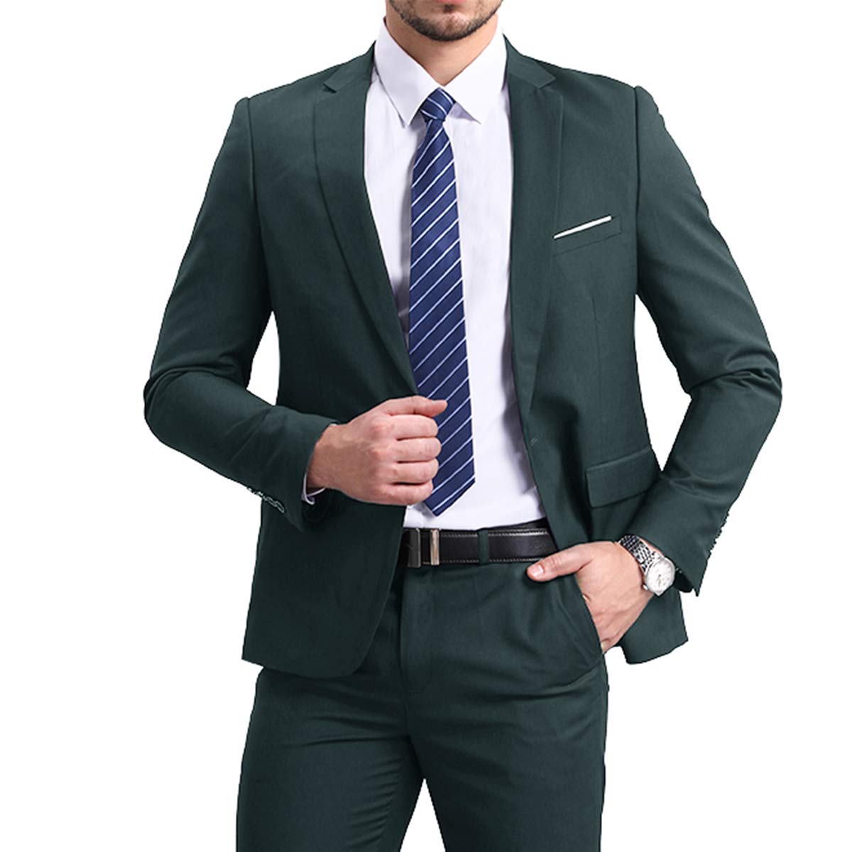 Mens Green Slim Fit One Button Blazer