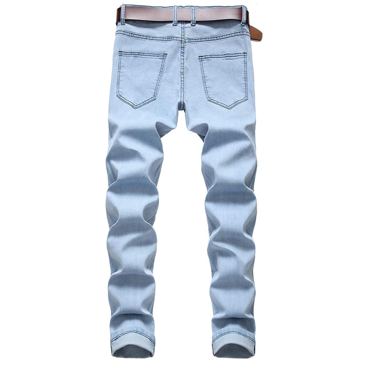 YFFUSHI Mens Ripped Distressed Stretch Jeans Pants Skinny Slim Fit Straight Leg Fashion Pants Blue 3