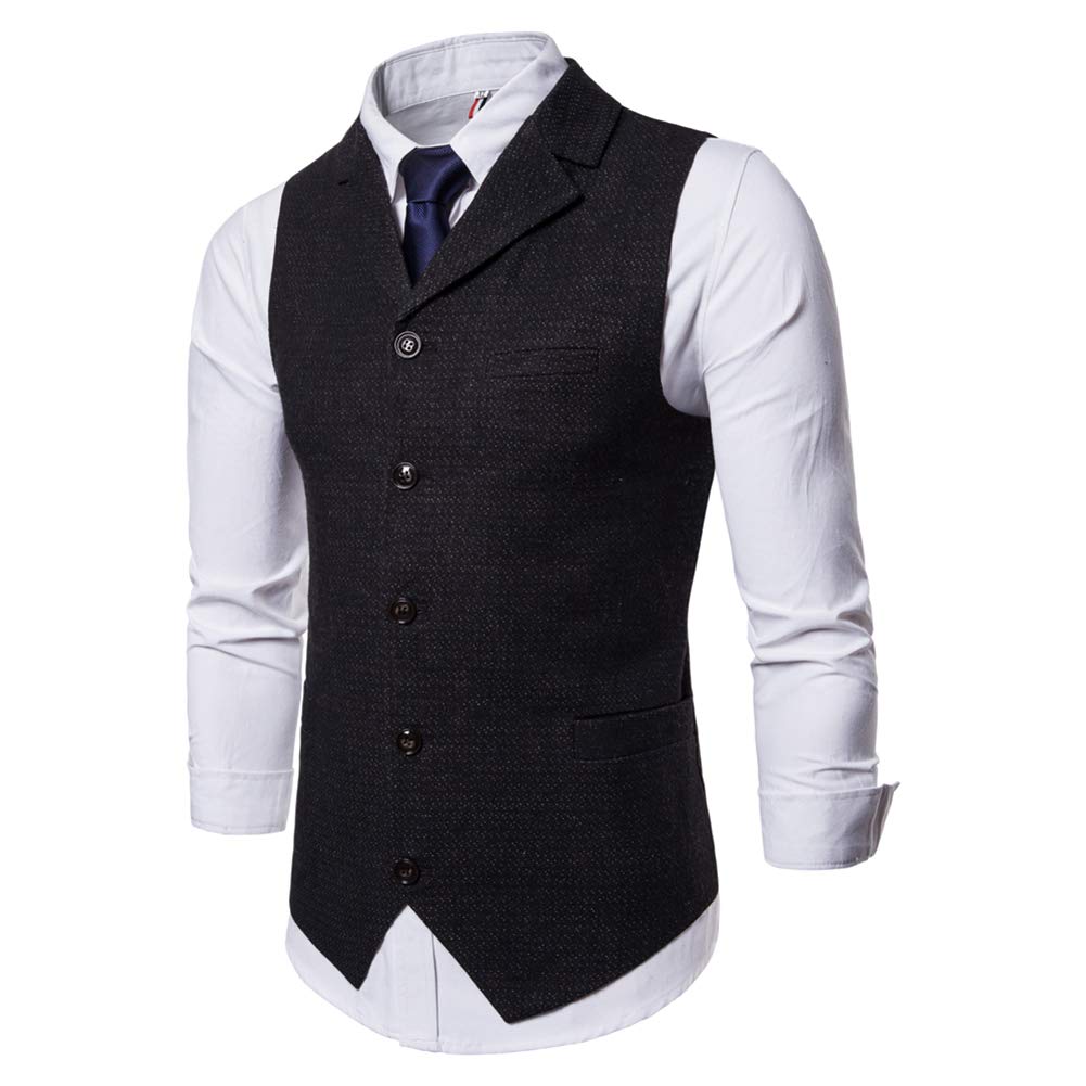 YFFUSHI Mens Slim Fit Formal Premium Button Down Vest Waistcoat Black