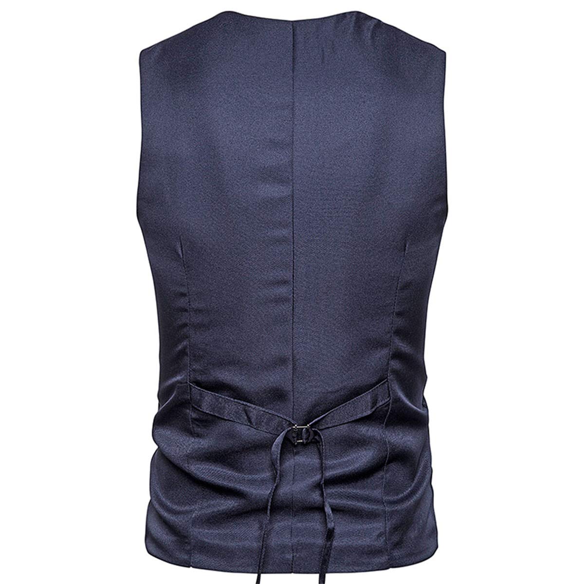 YFFUSHI Men's Layered Herringbone Suit Vest Waistcoat Navy