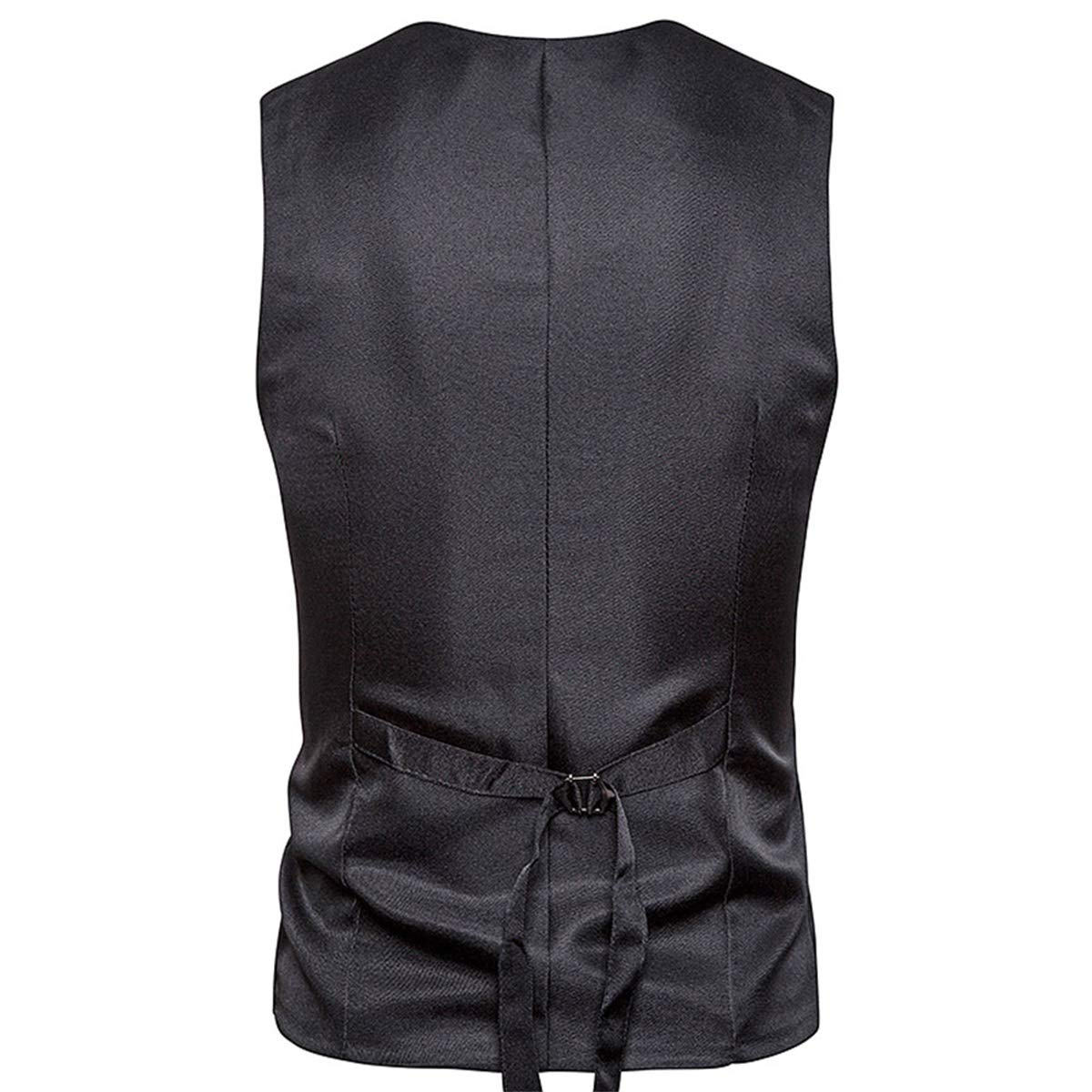 YFFUSHI Men's Layered Herringbone Suit Vest Waistcoat Black