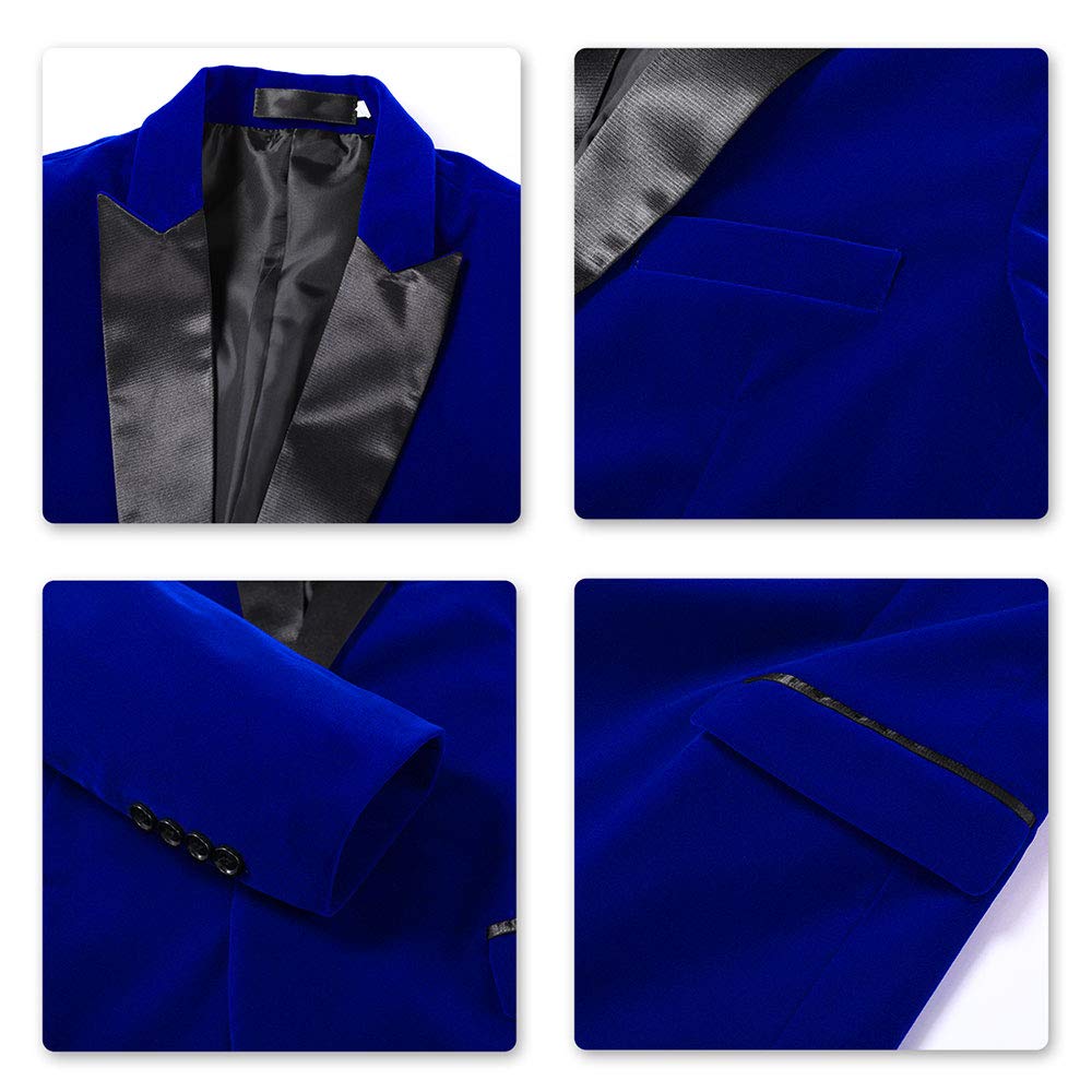 YFFUSHI Mens Dress Suit Blazer 1 Button Peaked Lapel Tuxedo Blue