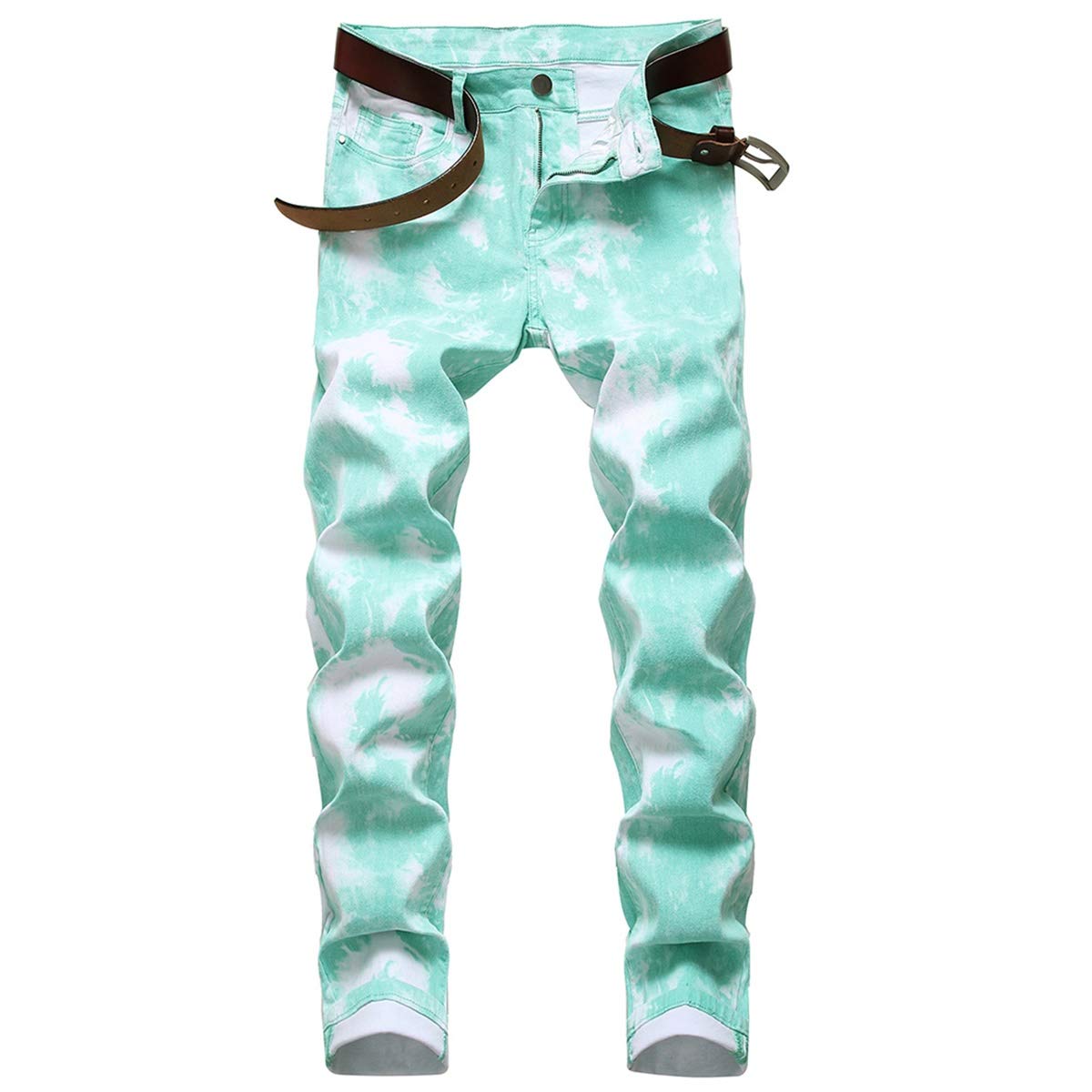 YFFUSHI Men's Clasic Straight Leg Ripped Distressed Stretch Jeans Pants Green