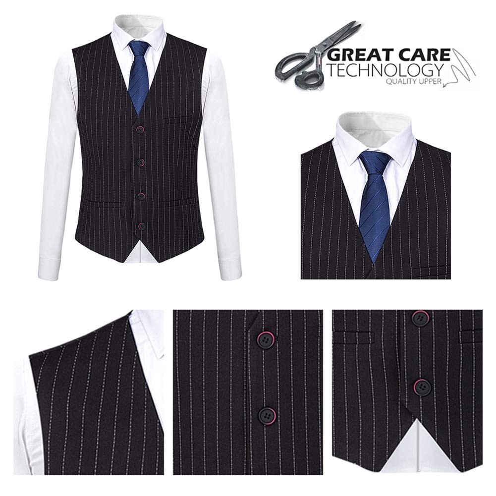 Mens Black Formal Pinstripe Slim Fit Notched Lapel 3 Piece Suit