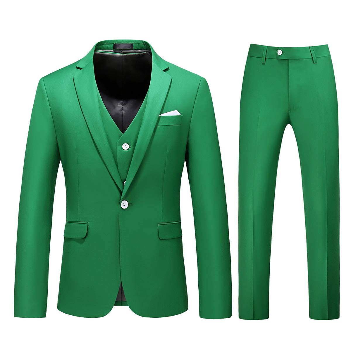 YFFUSHI Mens 3 Piece Dress Suit 1 Button Formal Casual Tux Vest Trousers Green