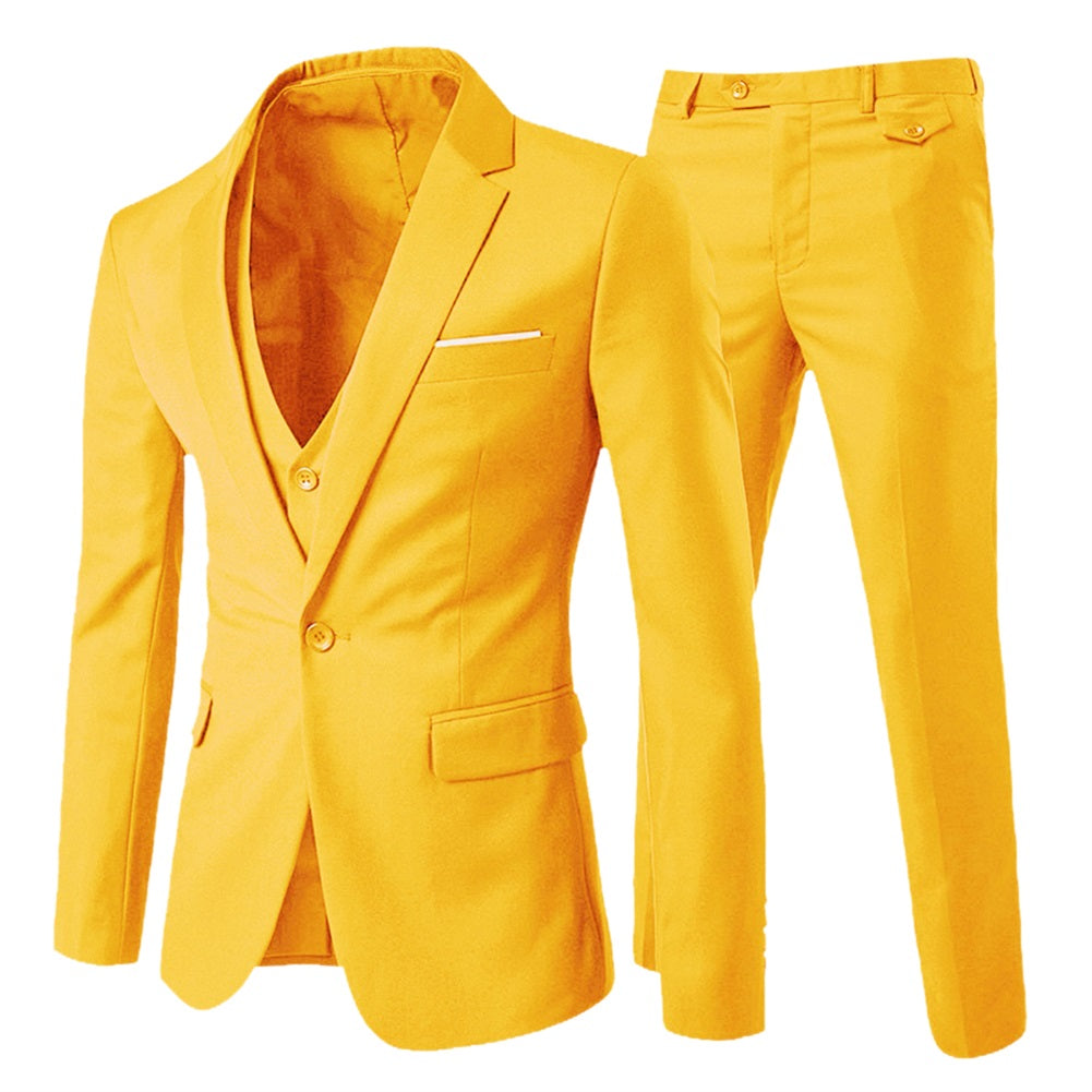 YFFUSHI Men's Slim Fit 3 Piece Suit One Button Suits Blazer Tux Vest & Trousers Yellow