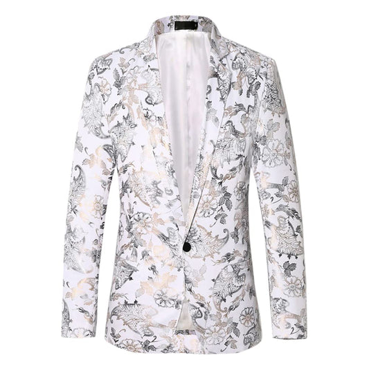 YFFUSHI Mens Dress Floral Suit Slim Fit Stylish Casual Printed Blazer White