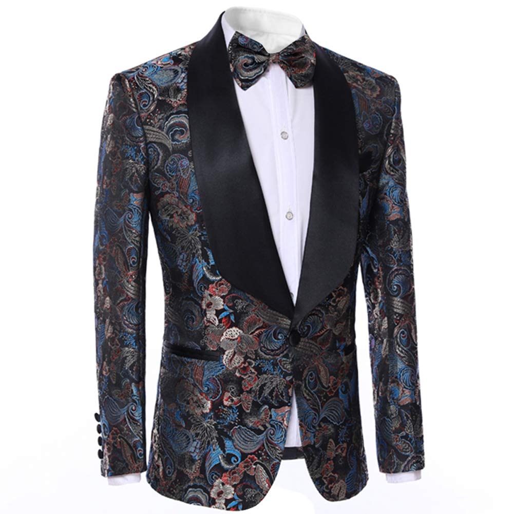 YFFUSHI Men's 2 Piece Suit Floral Dress Suit Slim Fit Shawl Collar Wedding Party Blazer Pants Sets