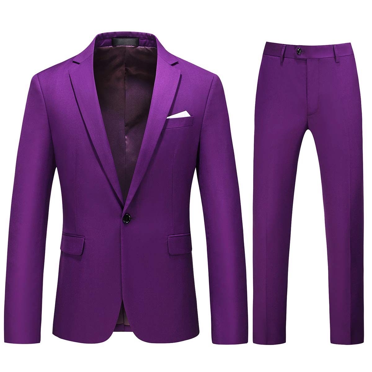 YFFUSHI Mens 2 Piece Suits 1 Button Slim Fit Notched Lapel Solid Formal Jacket Pants Set Purple